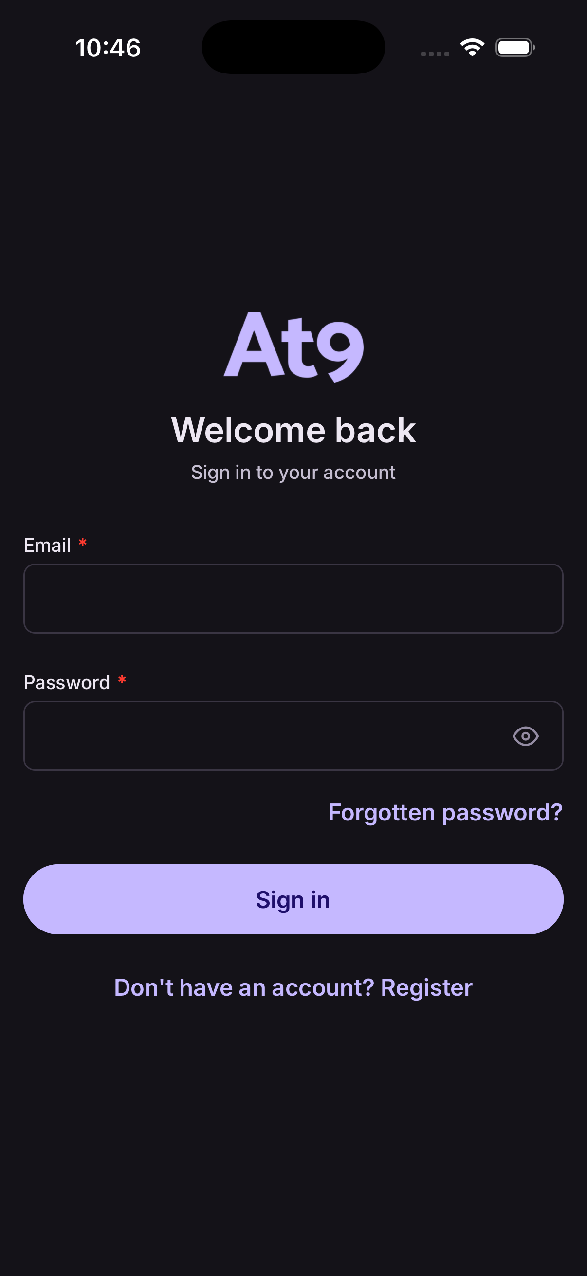 Login screen