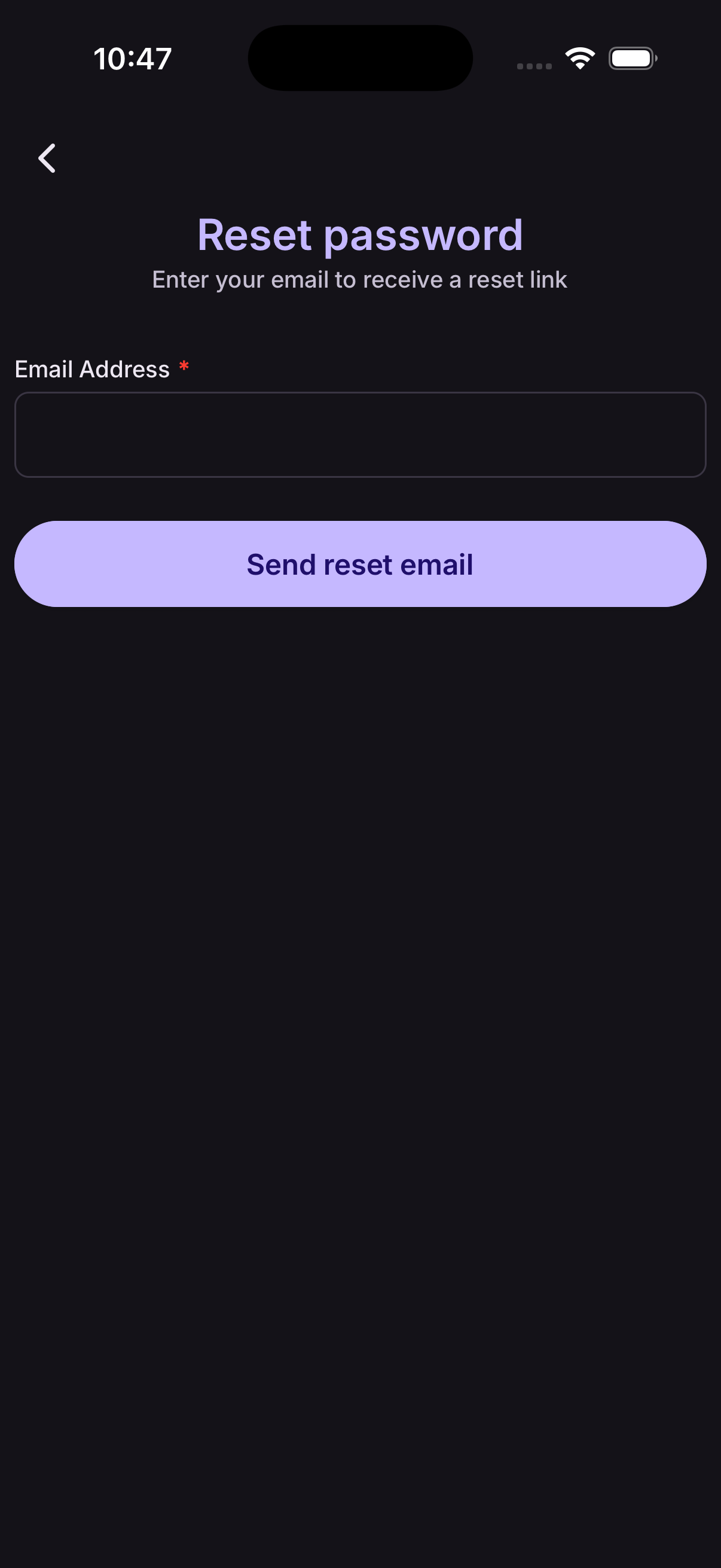 Forgotten password screen