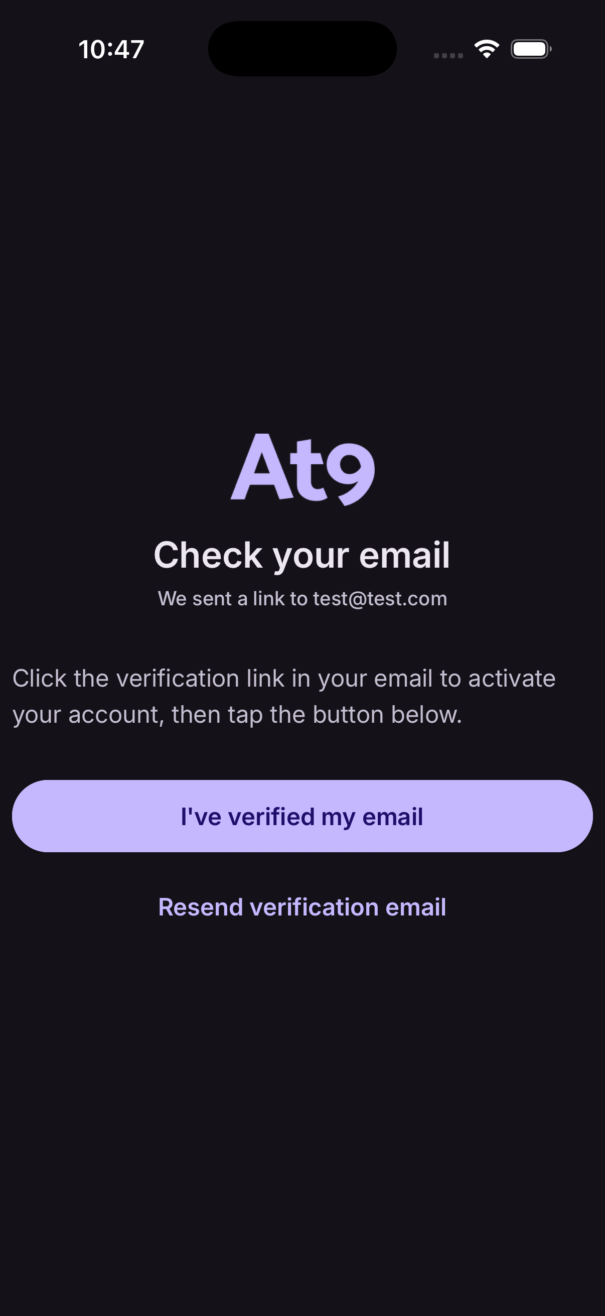 Account verification screen