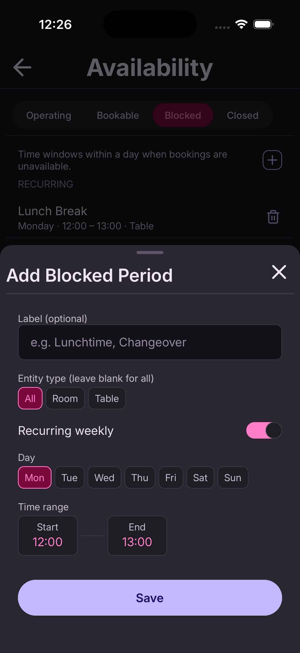 Set blocked periods step 3