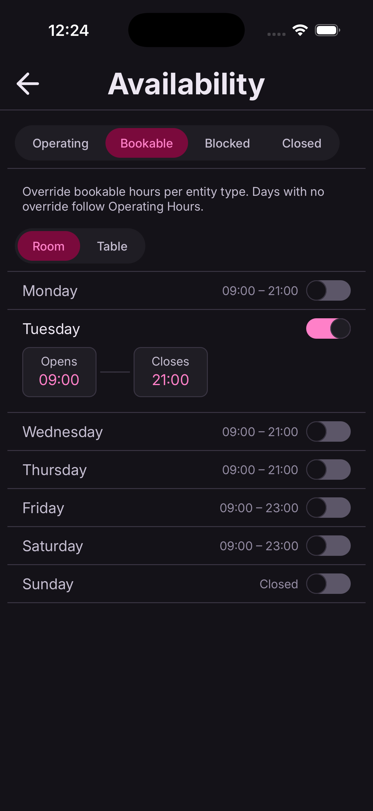 Set bookable hours step 2