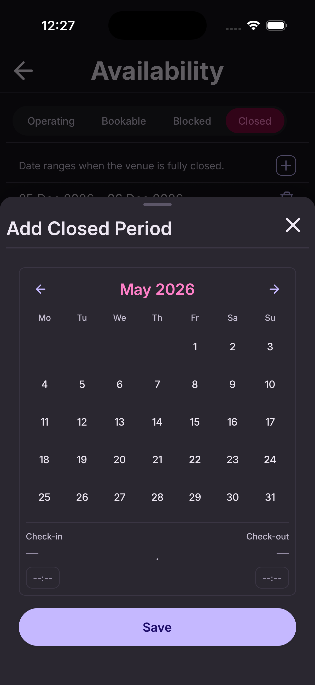 Set closed periods step 3
