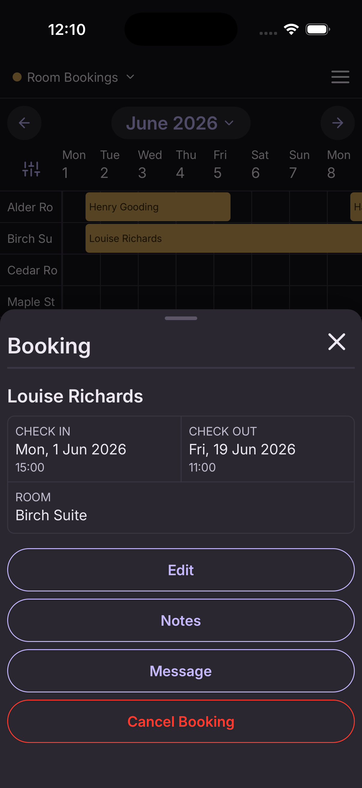 Cancel a booking step 1