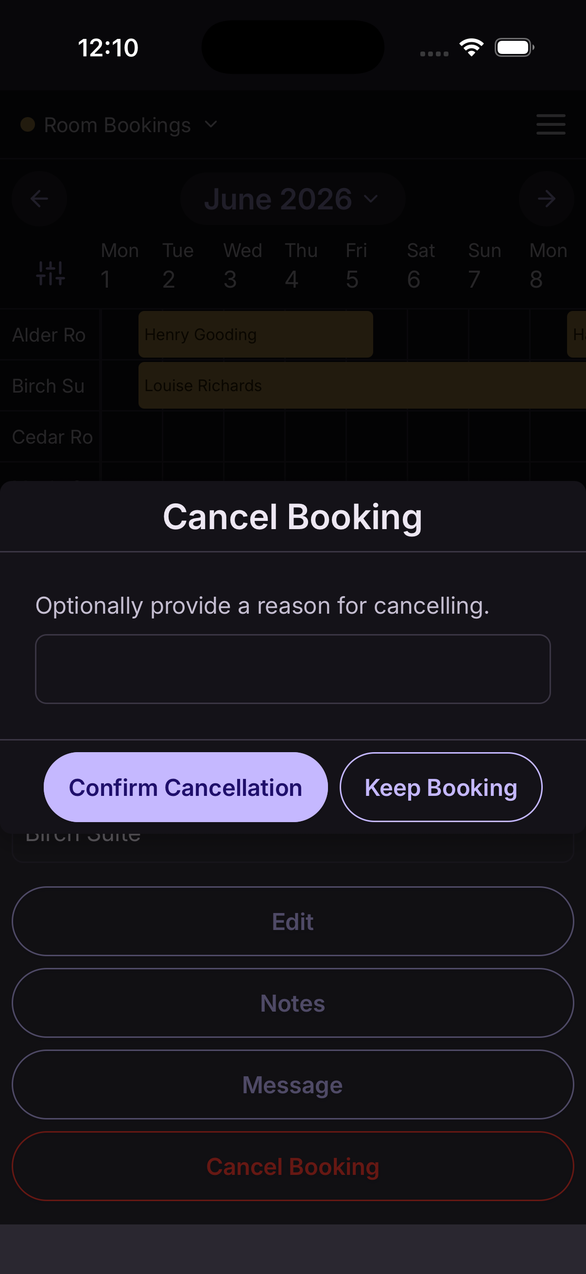 Cancel a booking step 2