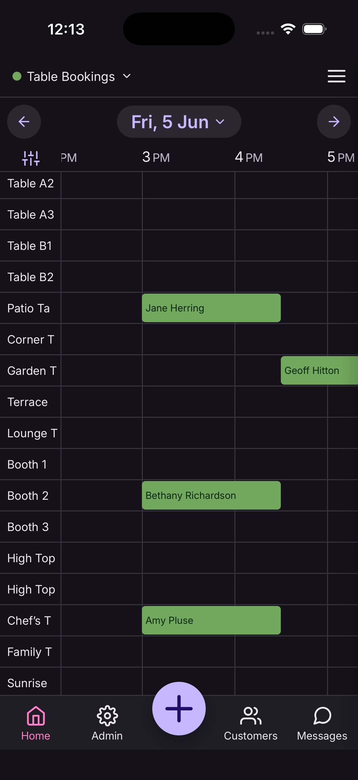 View table bookings