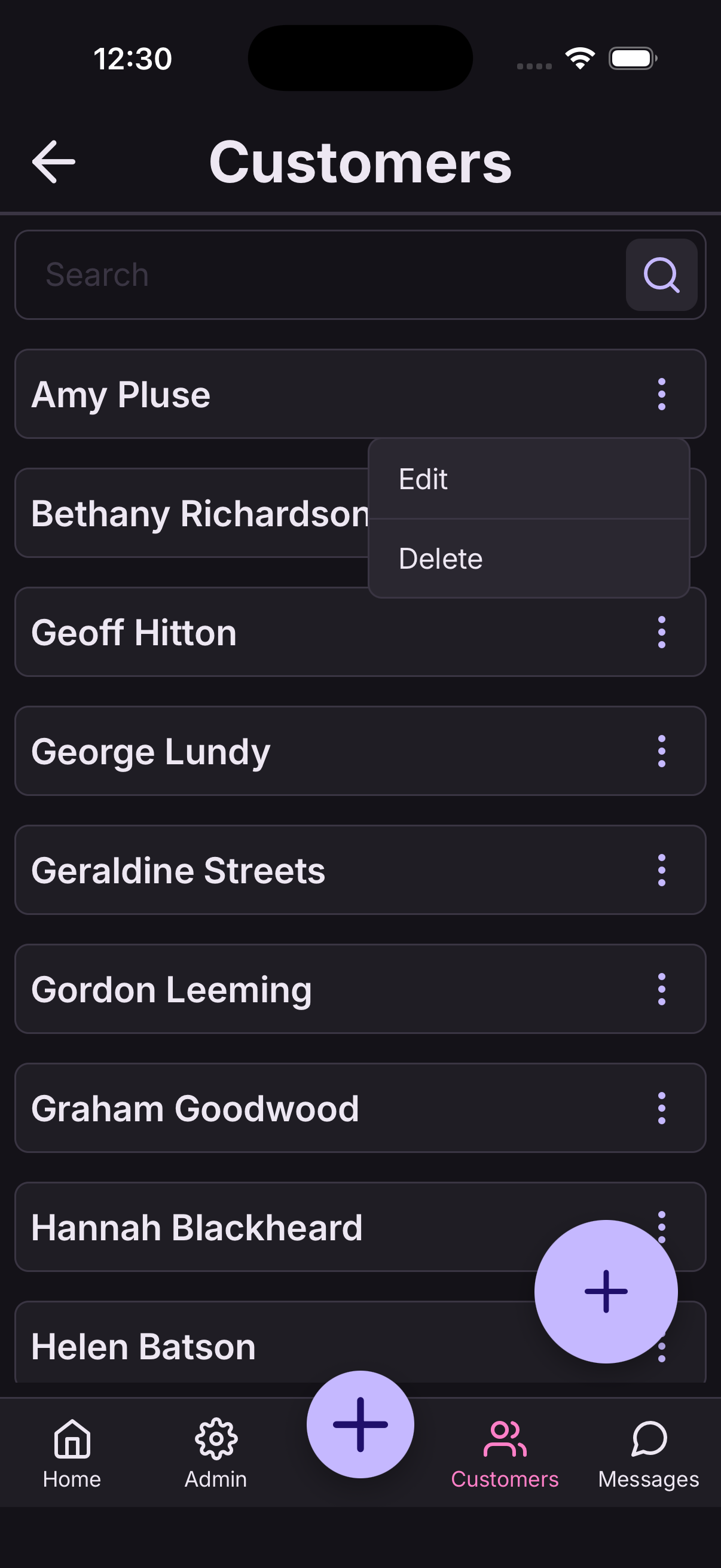Delete a customer step 1