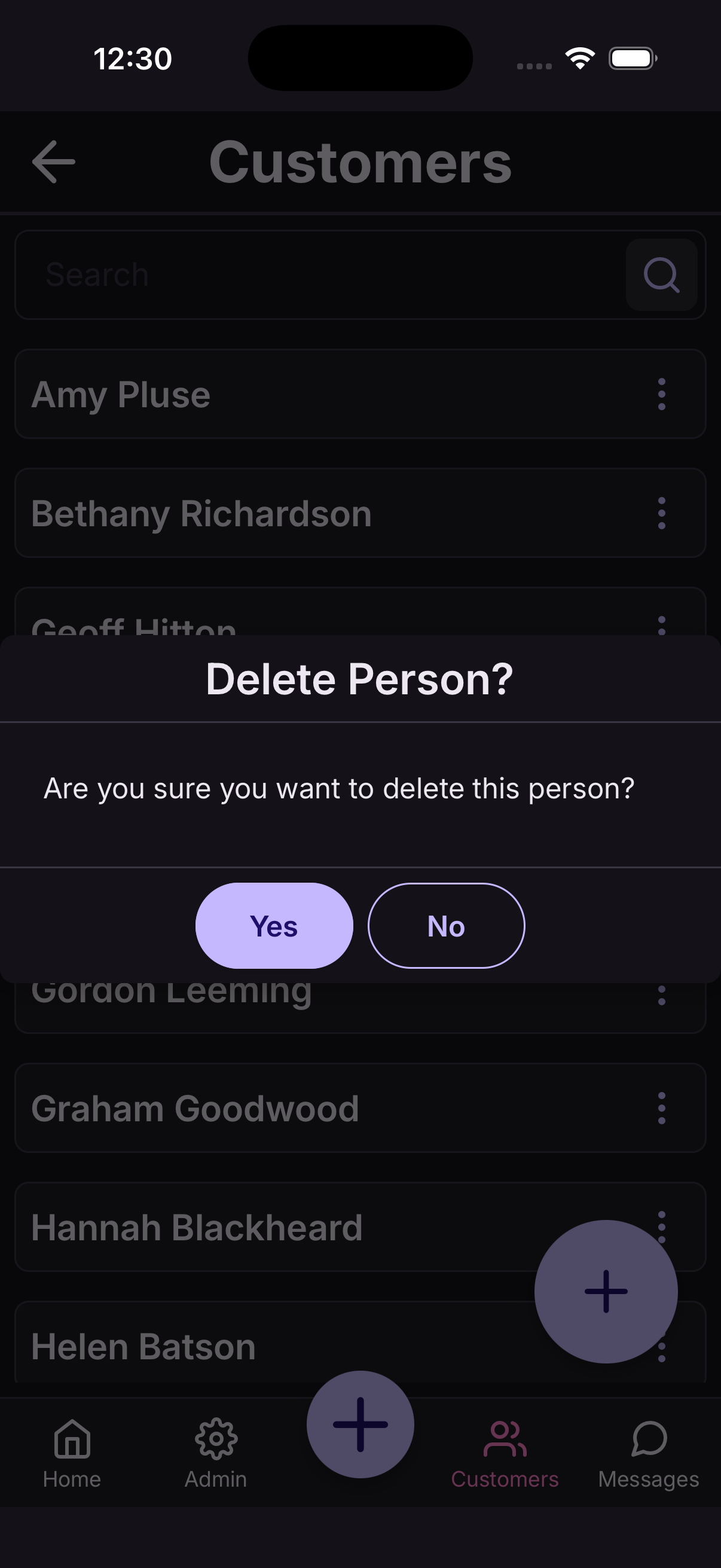 Delete a customer step 2