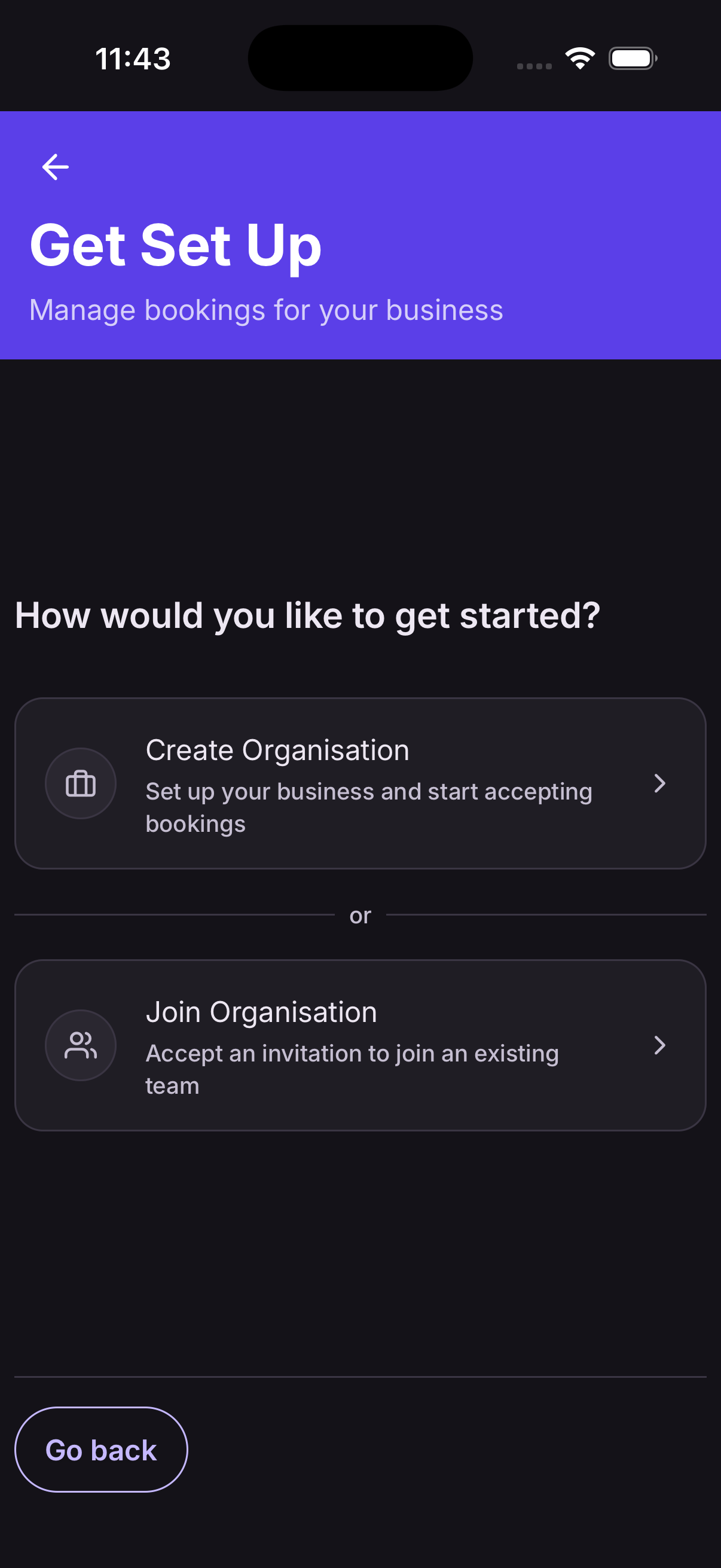 Create organisation step 2