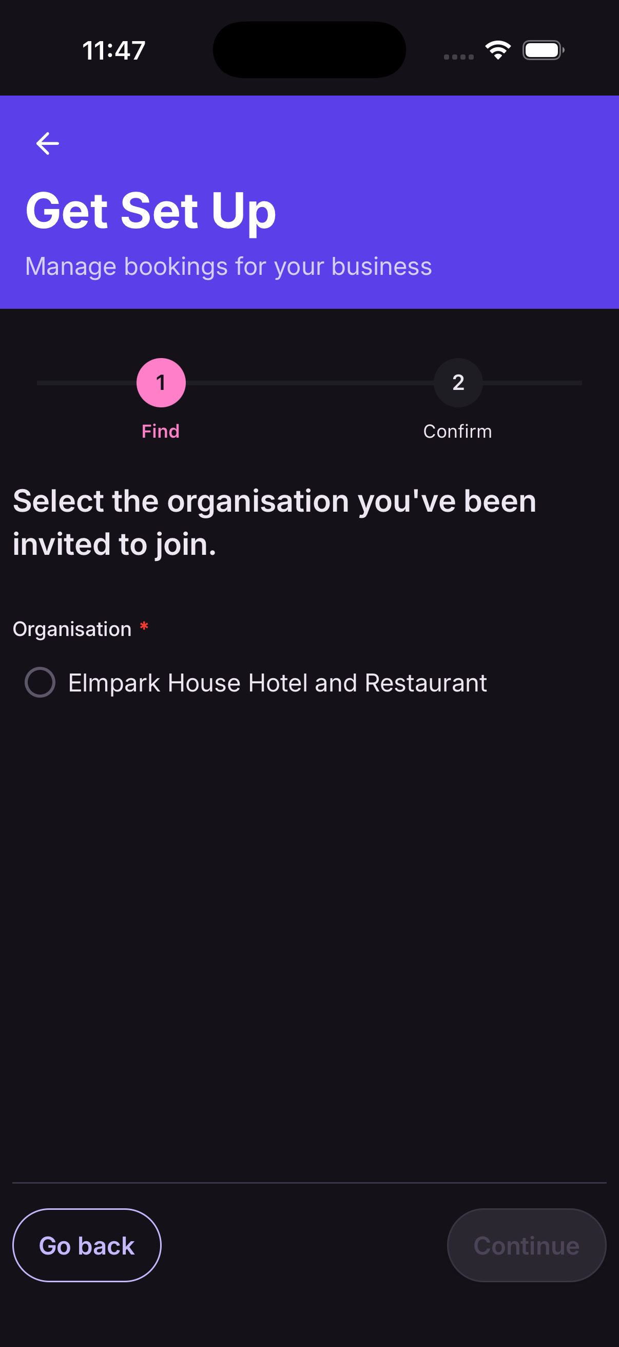 Join organisation step 3