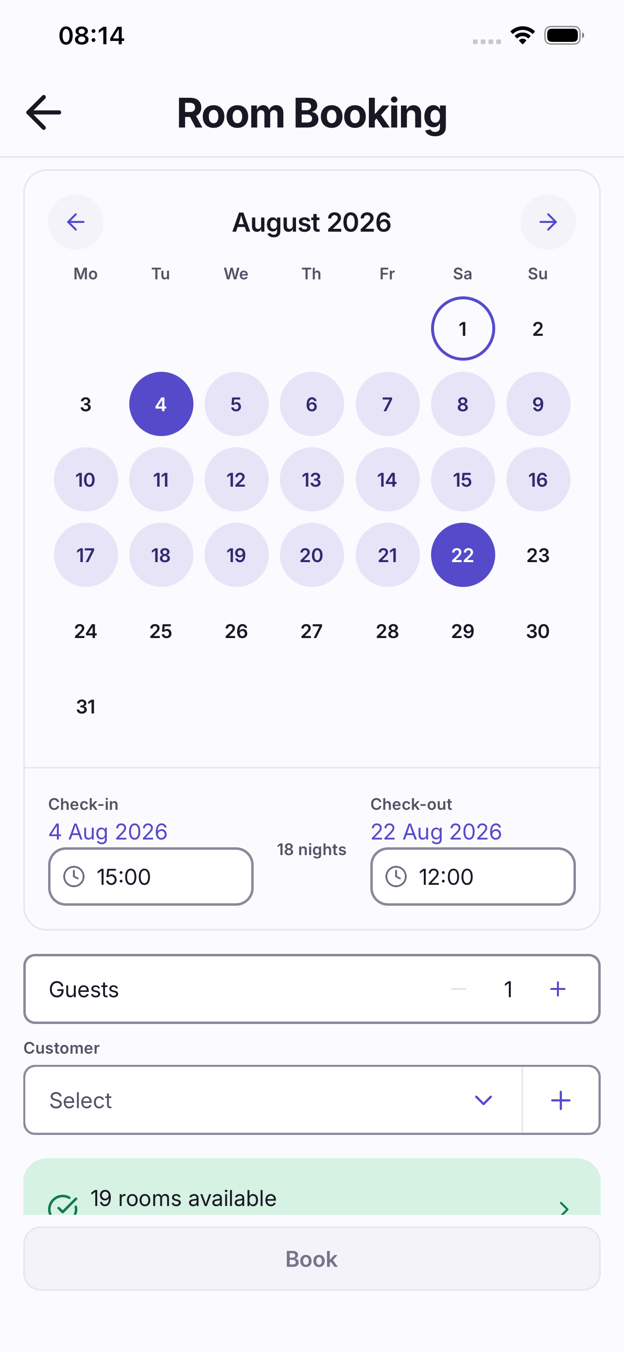Adding a room booking in At9